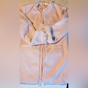 Venus Longline Blazer size 10 Baby Pink
Textured Tweed Like with playful fringe